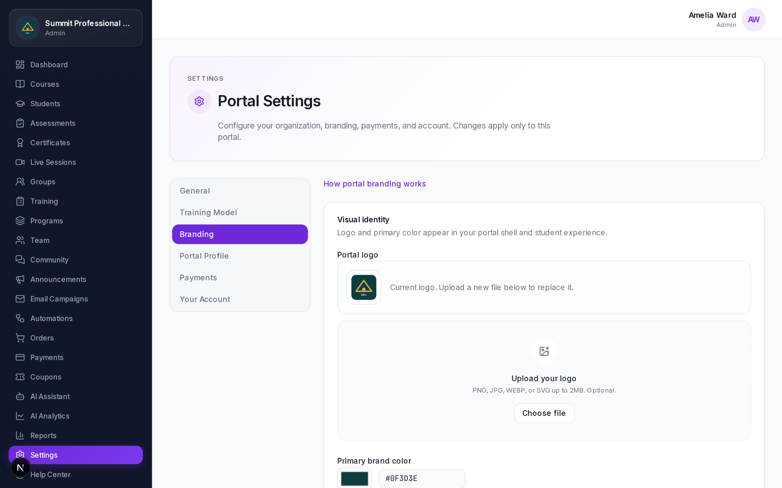 Branded client portal in Betaa LMS