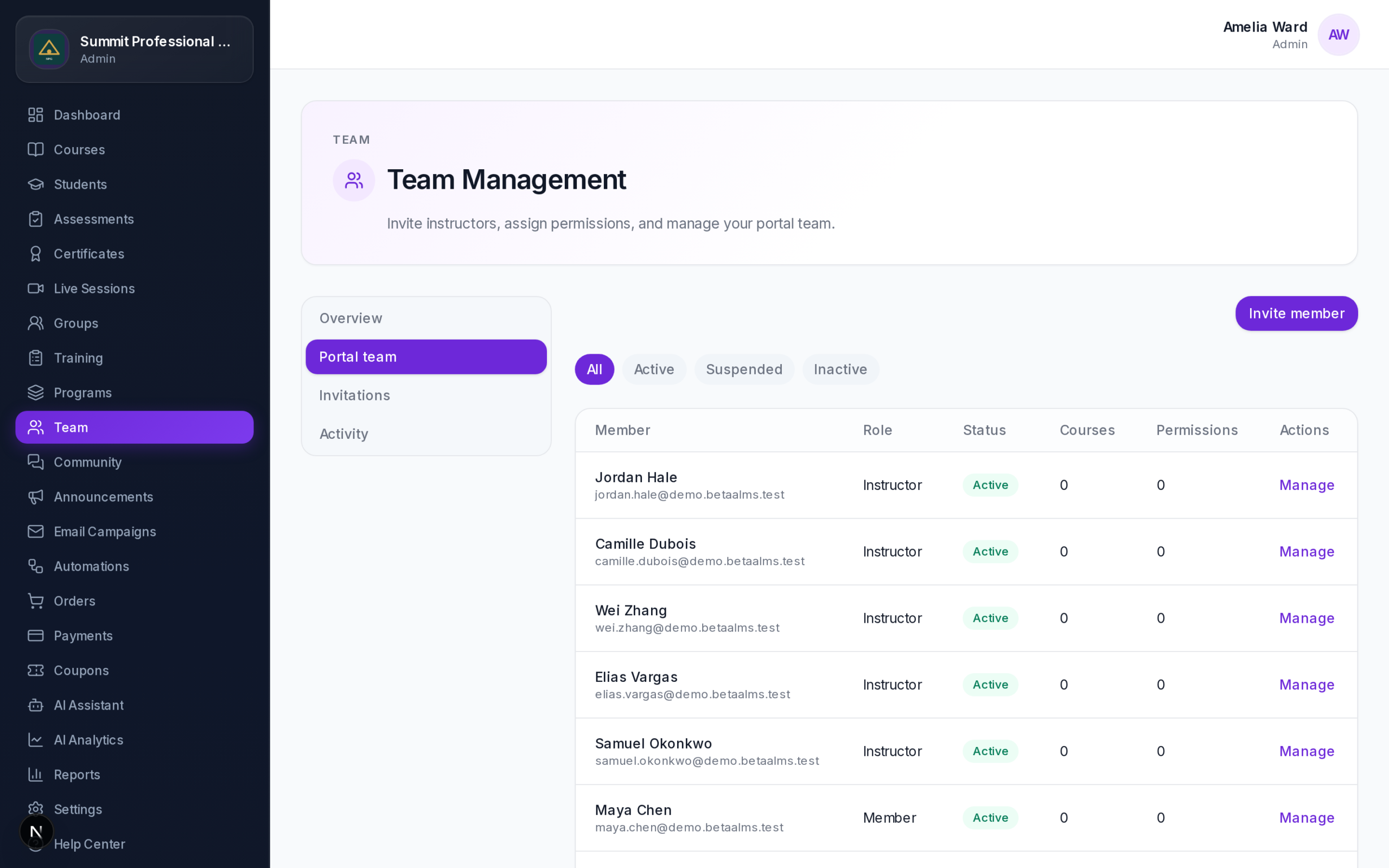 Team management in Betaa LMS